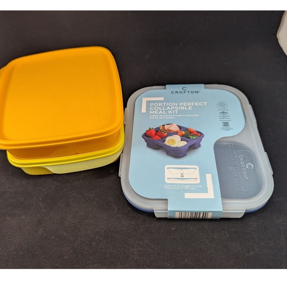 Crofton Collapsible Meal Kit and Tupperware Divided Food Storage Bundle 3pc